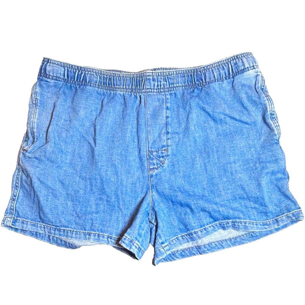 ZARA Women's Size L Light Wash Blue Denim Shorts Drawstring Elastic Waist Pocket